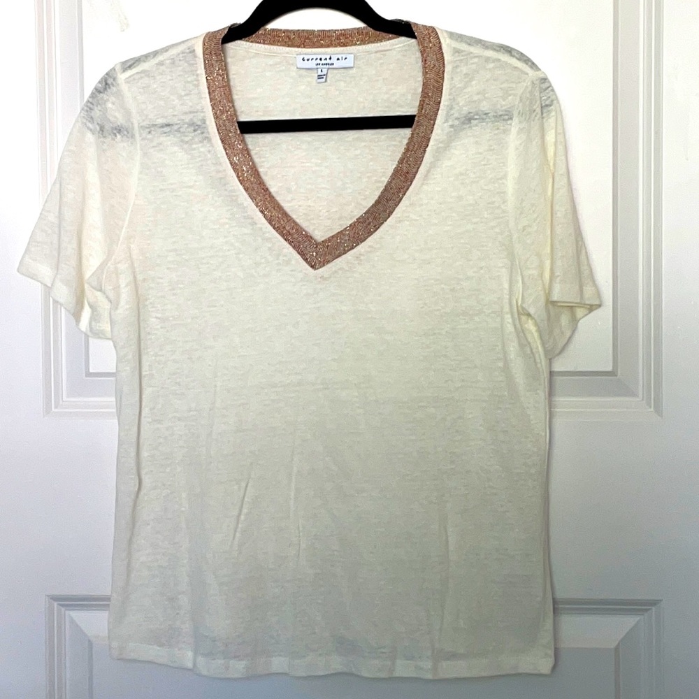 Current Air Linen Blend V Neck Tee Large